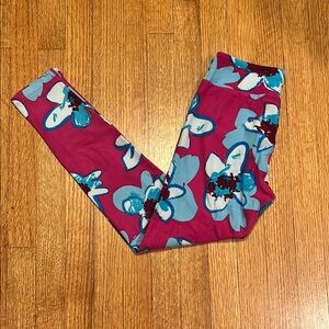 LuLaRoe Pink and Blue Floral Leggings